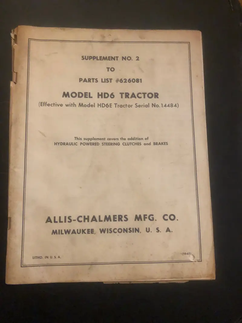 Allis-Chalmers _ Model Hd-6 Tractor Supplement #2 _ Parts List 1