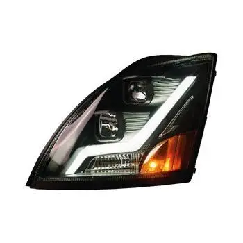 Black Housing Headlight W/Led Light Bar For Volvo Vn/Vnl - Driver Side 1