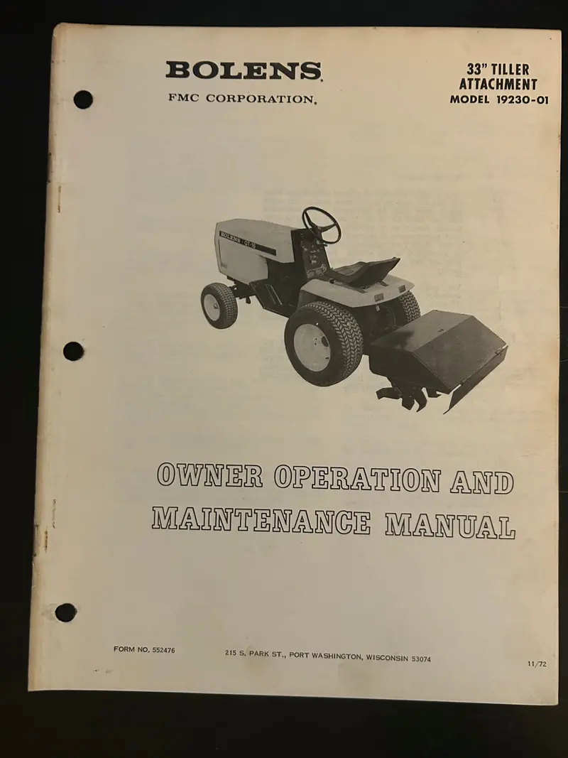 Bolens _ 33” Tiller Attachment Model 19230-01 _ Owner Operation & Maintenance Manual 1