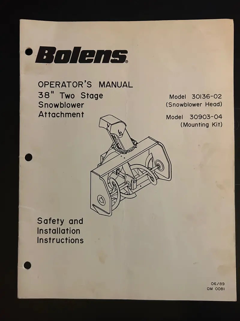 Bolens _ 38” Two Stage Snowblower Model 30136-02 & Kit Model 30804-04 _ Safety & Installation Instructions 1