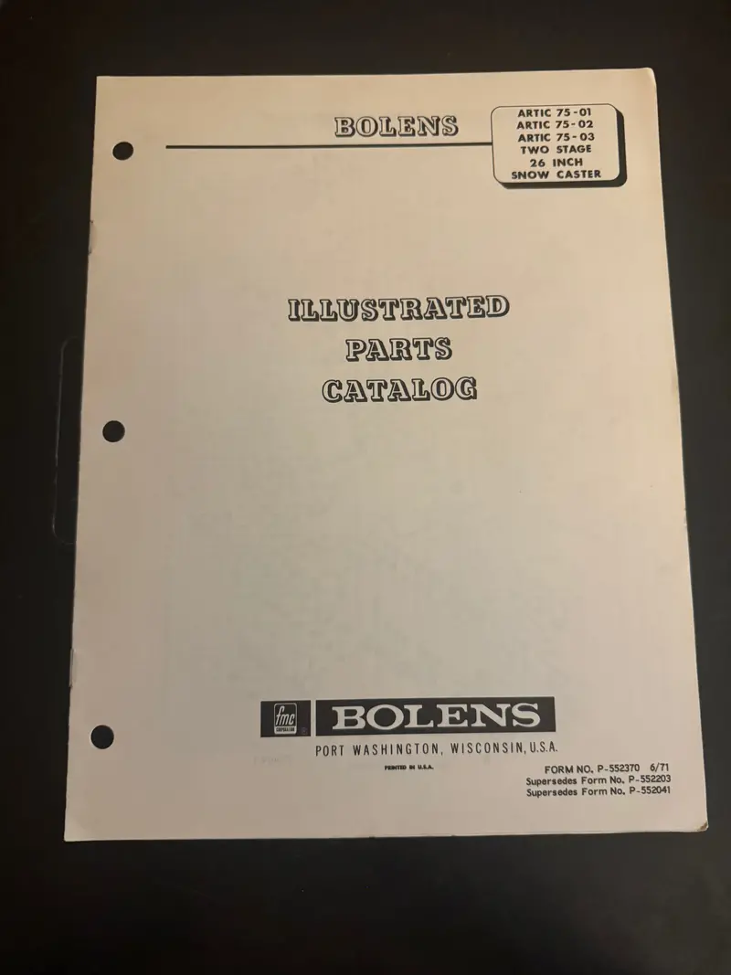 Bolens _ Artic Models 75-01, 75-02 & 75-03 — Two Stage 26” Snow Caster  _ Illustrated Parts Catalog 1