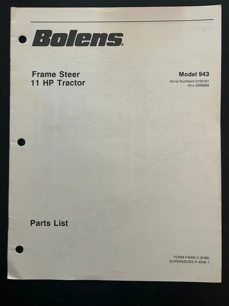 Bolens _ Frame Steer 11 Hp Model 943 _ Parts List 1