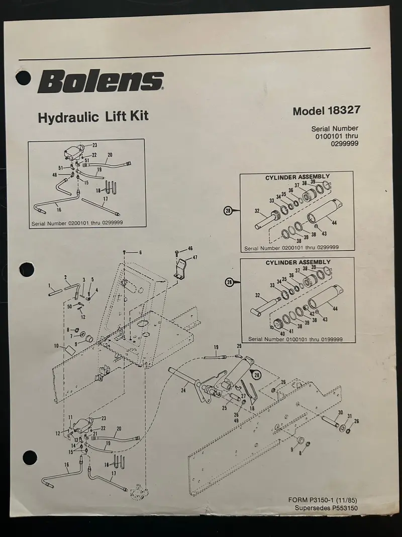 Bolens _ Hydraulic Lift Kit Model 18327 _ Parts 1