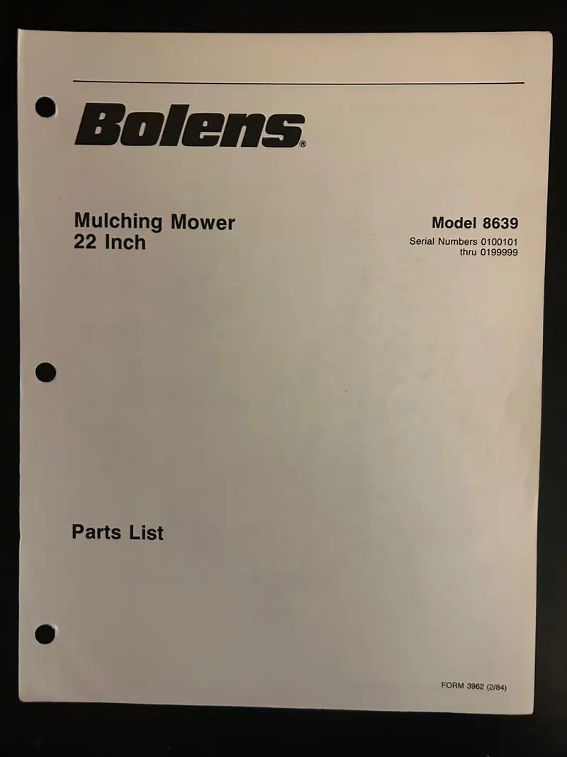 Bolens _ Mulching Mower 22” Model 8639 _ Parts List 1
