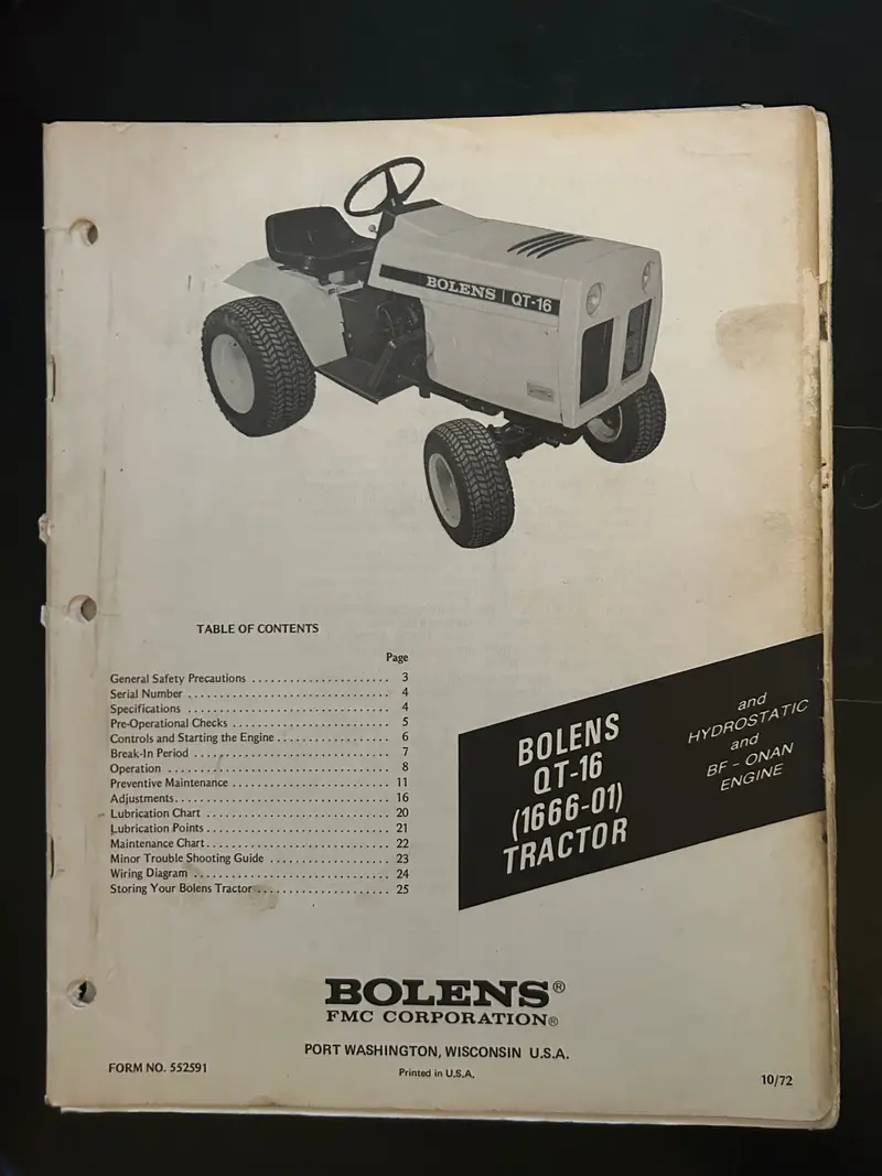 Bolens _ Qt-16 Tractor Model 1666-01 _ Manual 1