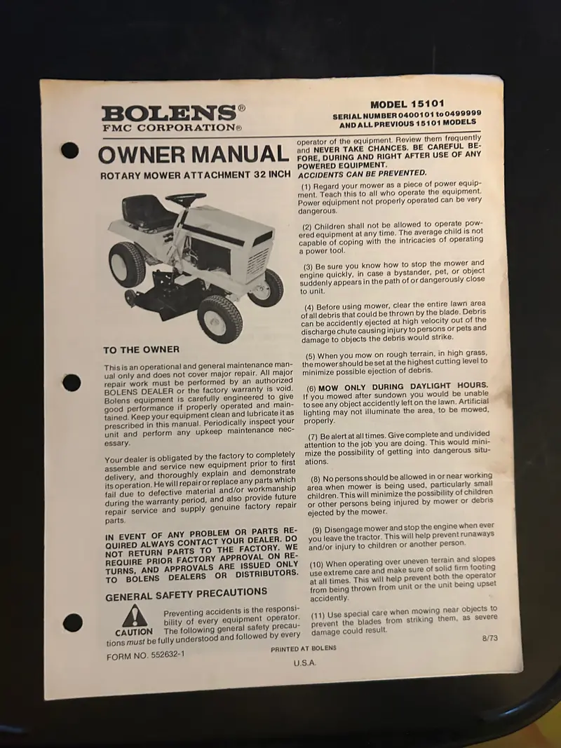Bolens _ Rotary Mower Attachment 32” Model 15101 _ Owner Manual 1