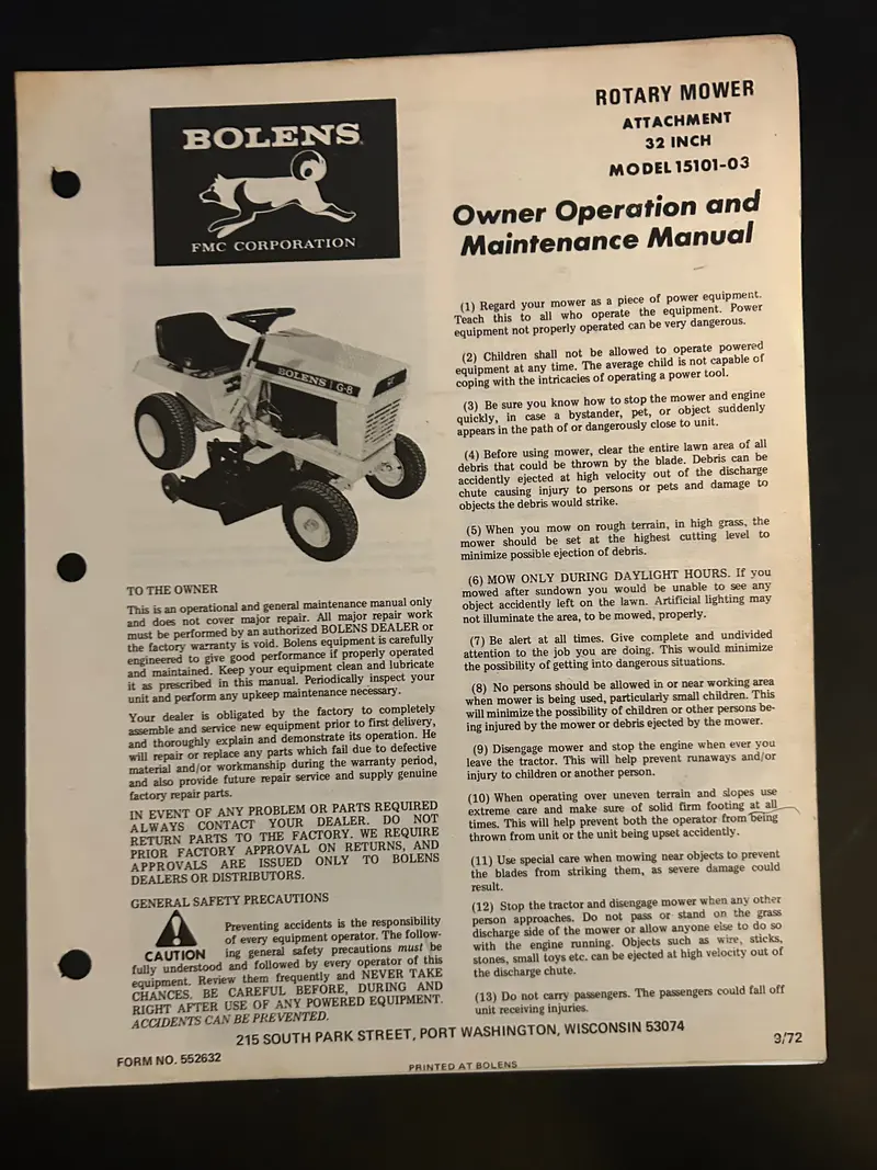 Bolens _ Rotary Mower Attachment Model 15101-03 _ Owner Operation & Maintenance Manual 1