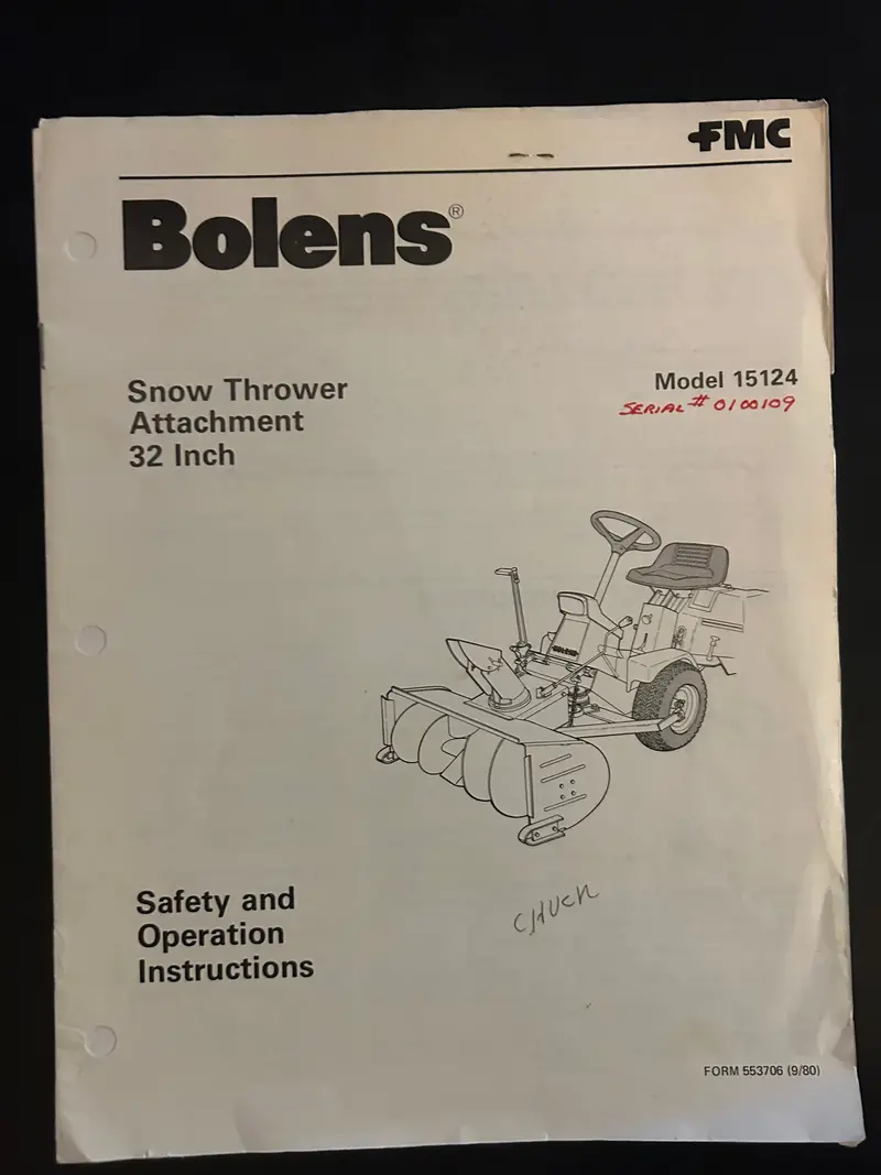 Bolens _ Snow Thrower Attachment 32” Model 15124 _ Safety & Operation Instructions 1