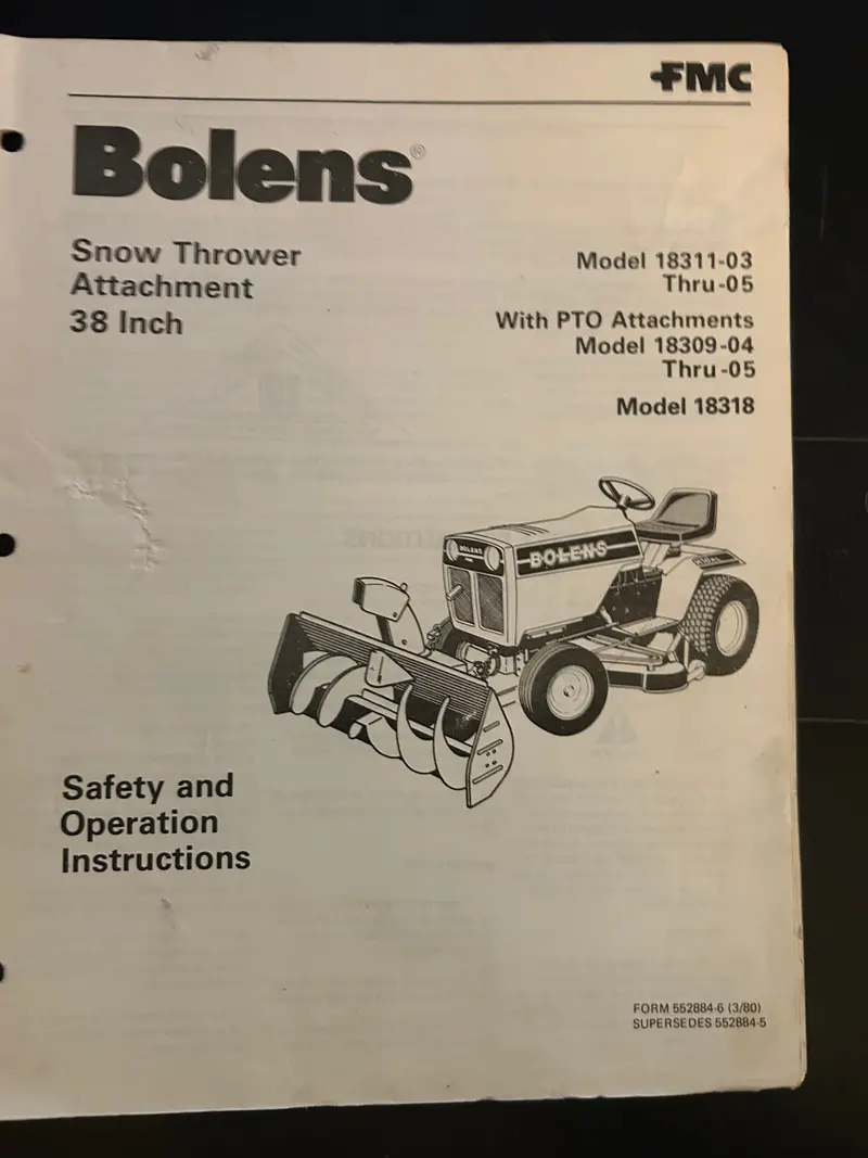 Bolens _ Snow Thrower Attachment 32” Model 18311-03 Thru 05 _ Safety & Operation Instructions 1