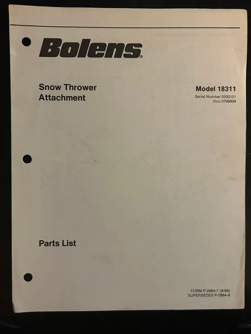 Bolens _ Snow Thrower Attachment Model 18311 _ Parts List 1