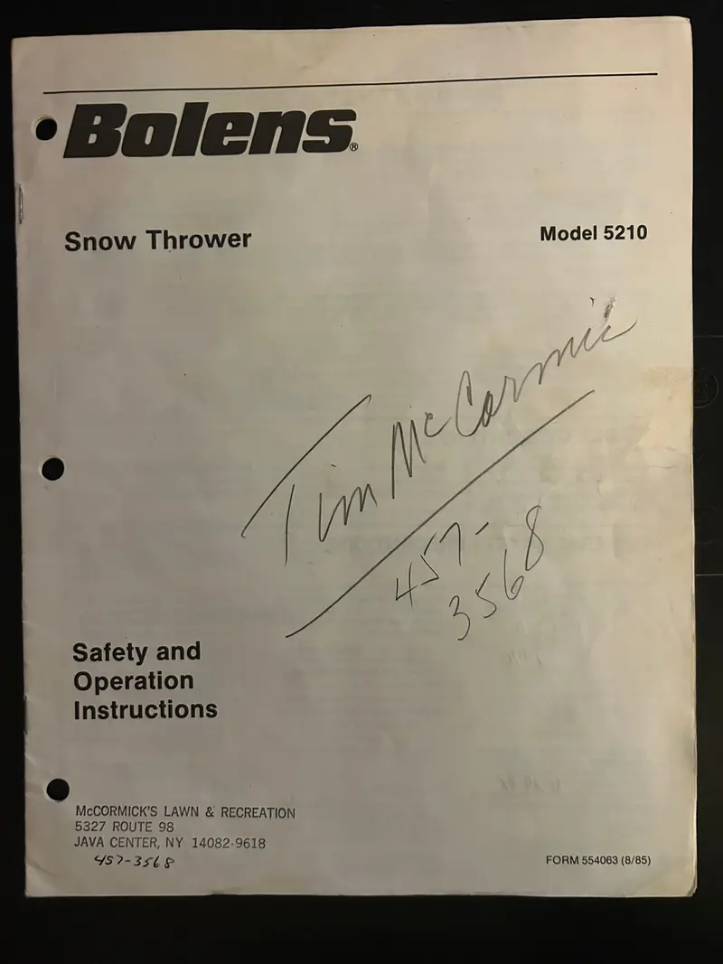 Bolens _ Snow Thrower Model 5210 _ Safety & Operation Instructions 1