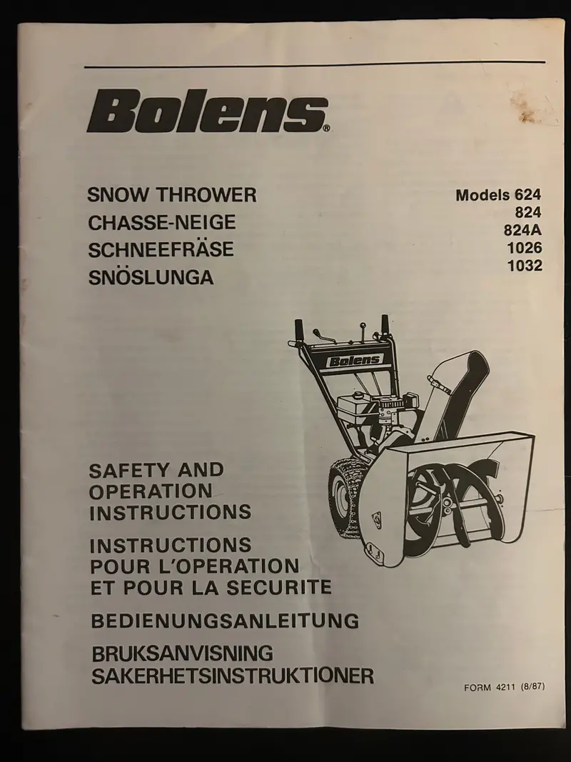 Bolens _ Snow Thrower Model 623, 824, 824A, 1026 & 1032 _ Safety & Operation Instructions 1