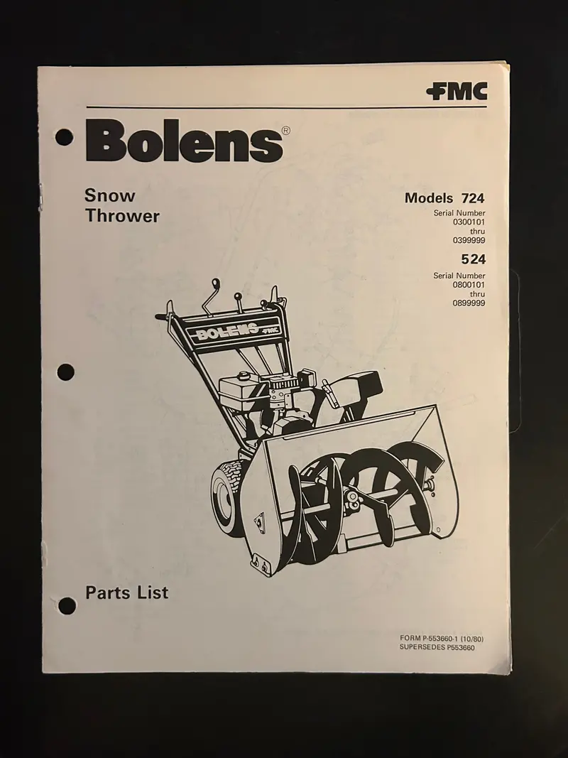 Bolens _ Snow Thrower Model 724 & 524 _ Parts List 1