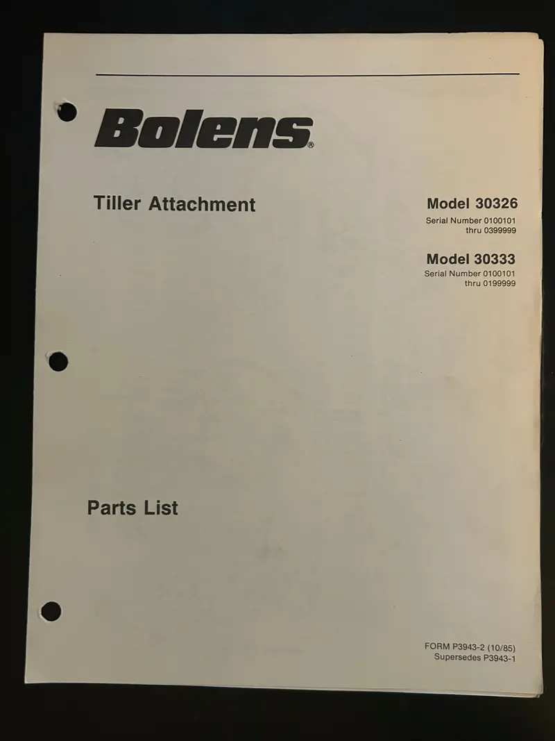 Bolens _ Tiller Attachment Model 30326 & 30333 _ Parts List 1