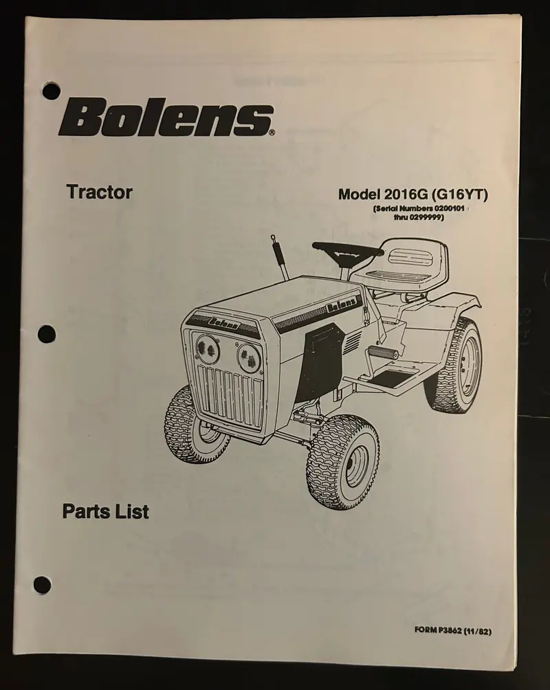 Bolens _ Tractor Model 2016G _ Parts List 1