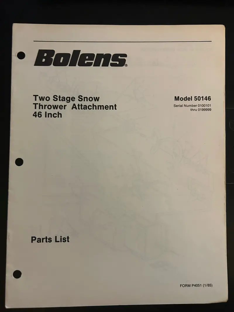 Bolens _ Two Stage Snow Thrower Attachment 46” Model 50146 _ Parts List 1