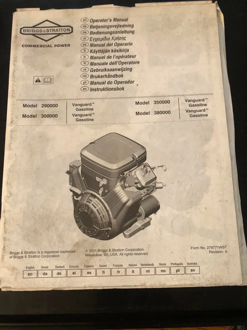 Briggs & Stratton Operator’S Manual Model 290000, 300000 350000 & 380000 1