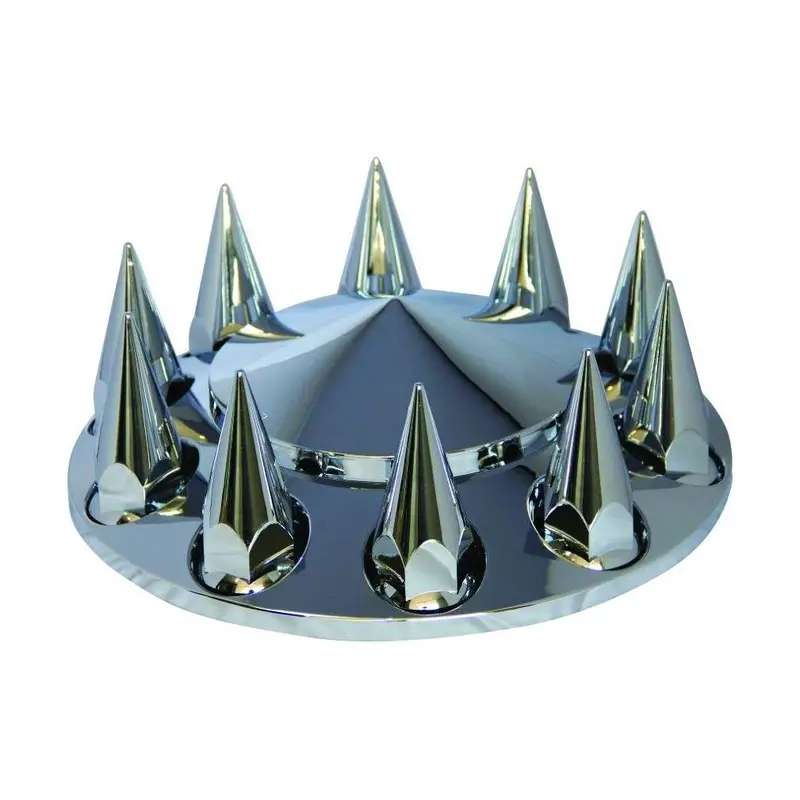 Chrome Front Axle Wheel Cone Style Cover Kit Hub Cap W/ 33Mm Spike Thread-On Nuts Covers | F247607 1