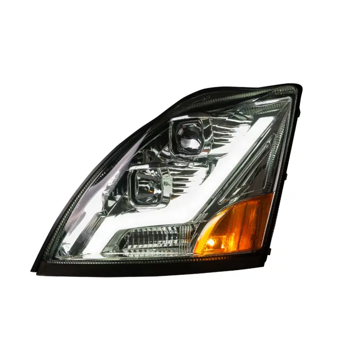 Chrome Housing Headlight W/Led Light Bar For Volvo Vn/Vnl - Driver Side 1