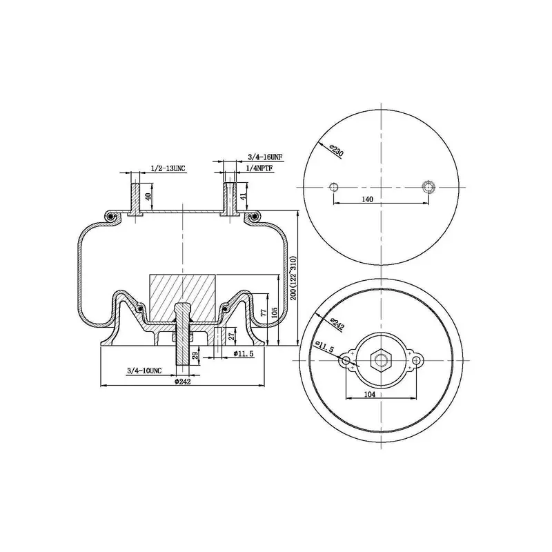 F245599 | Air Spring  9039, 1R12-095 | Replace Fas-0699 1