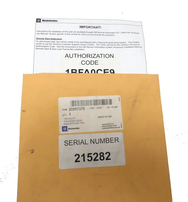 Gm Transmitter Authorization Code Remote Start Addendum Theft Deterrent 20997376 1