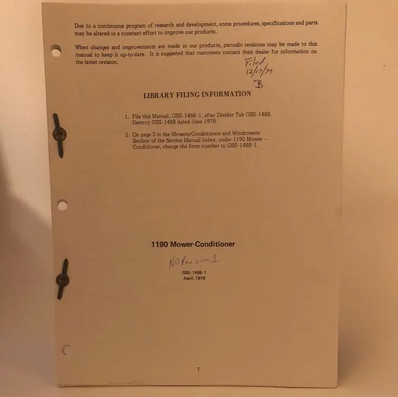 Ih 1190 Mower-Conditioner Manual Gss-1488-1 1