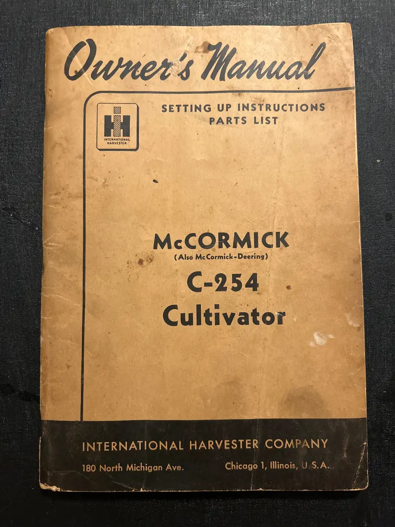 Ih Mccormick _ C-254 Cultivator _ Setting Up Instructions Parts List 1