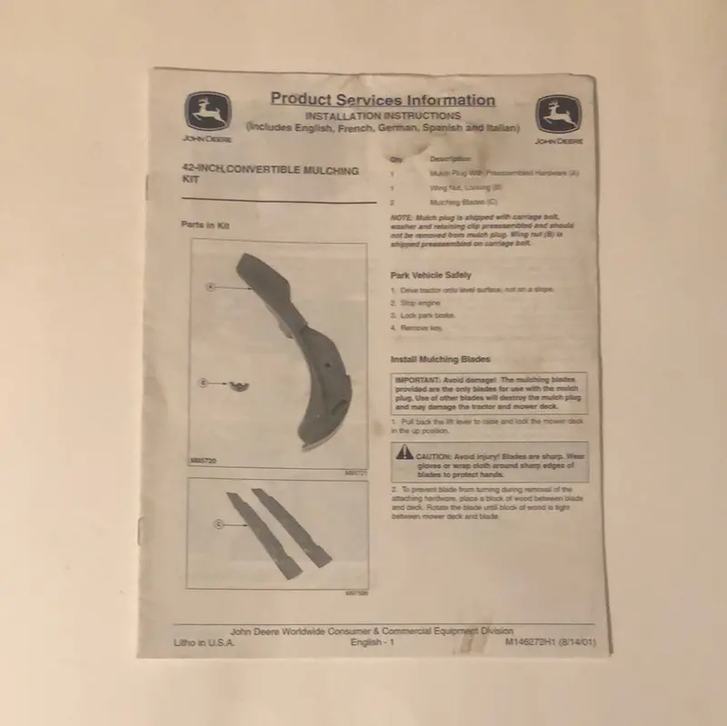 John Deere 42” Convertible Mulching Kit _ Product Services Information 1