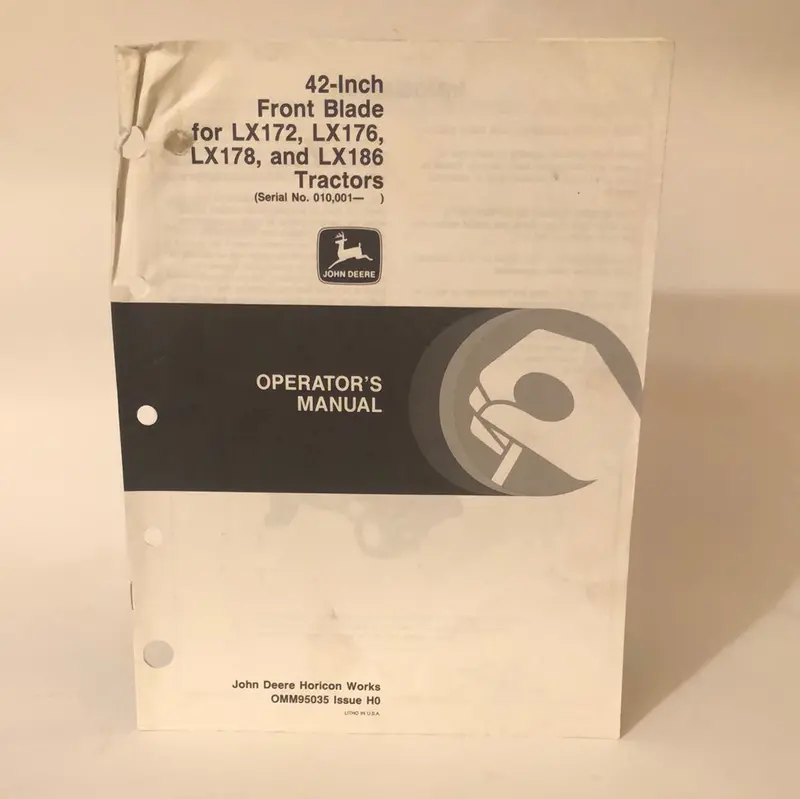 John Deere - 42” Front Blade For Lx172, Lx176, Lx178 & Lx186 Tractors Omm95035 H0 Operator’S Manual 1
