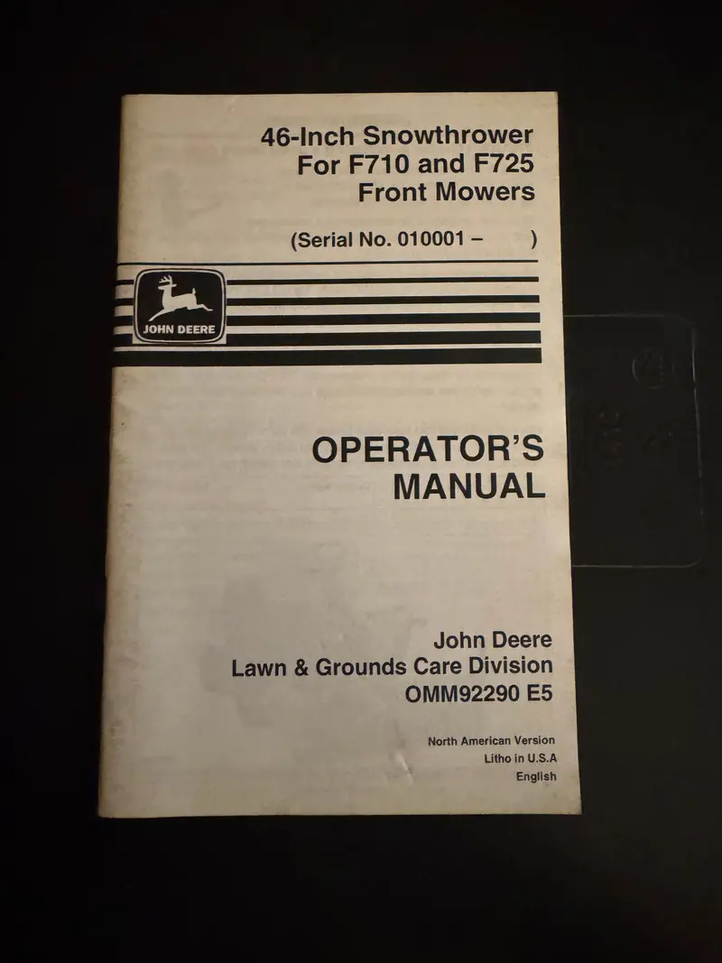 John Deere - 46” Snowblower For F710 & F725 Front Mowers Operator’S Manual 3