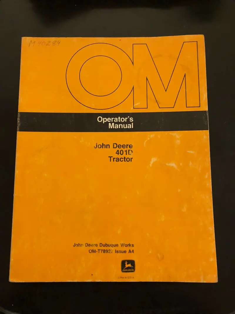 John Deere _ 401D Tractor _ Operator's Manual Om-T78927 A4 1