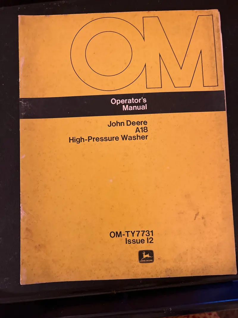 John Deere _ A18 High-Pressure Washer _ Operator’S Manual Om-Ty7731 Issue I2 1