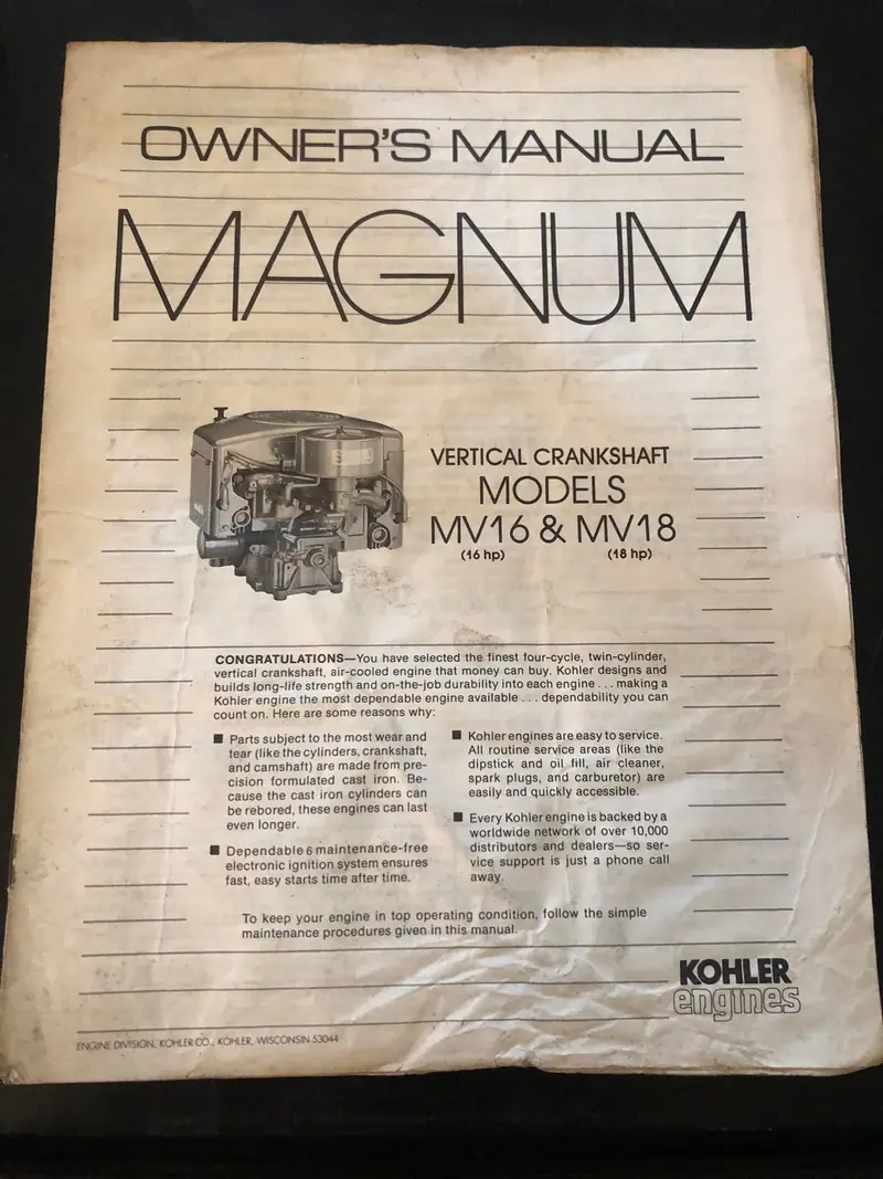 Kohler Engines Magnum Vertical Crankshaft Models Mv16 & Mv18 Owner’S Manual 1