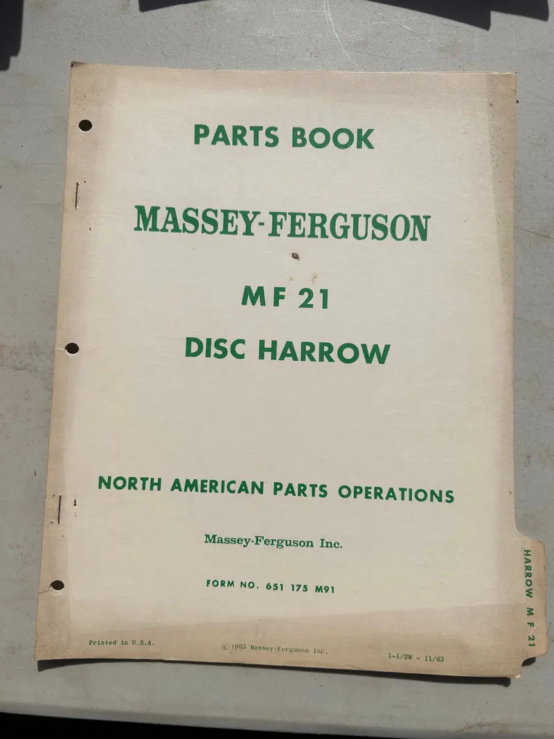 Massey Ferguson Mf 21 Disc Harrow _ Parts Book 1