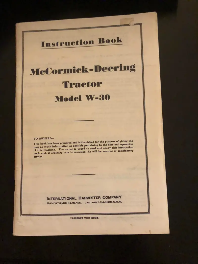 Mccormick Deering Tractor Model W-30 1