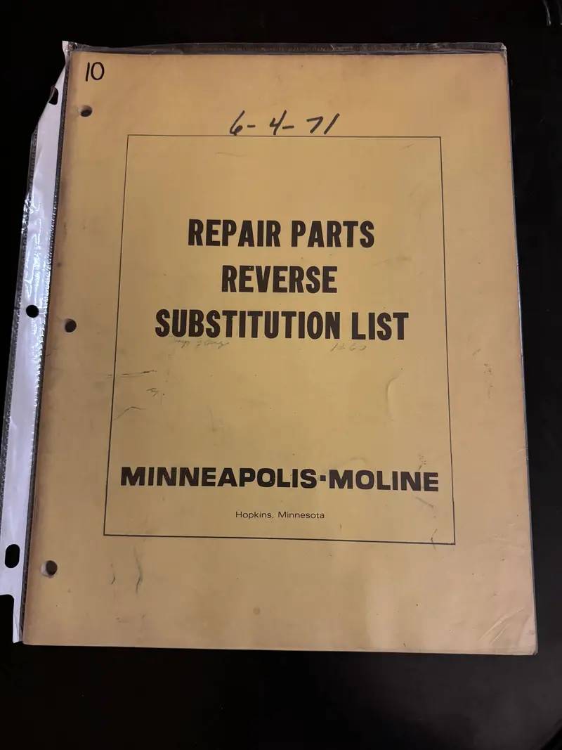 Minneapolis Moline _ Repair Parts Reverse Substitution List 1