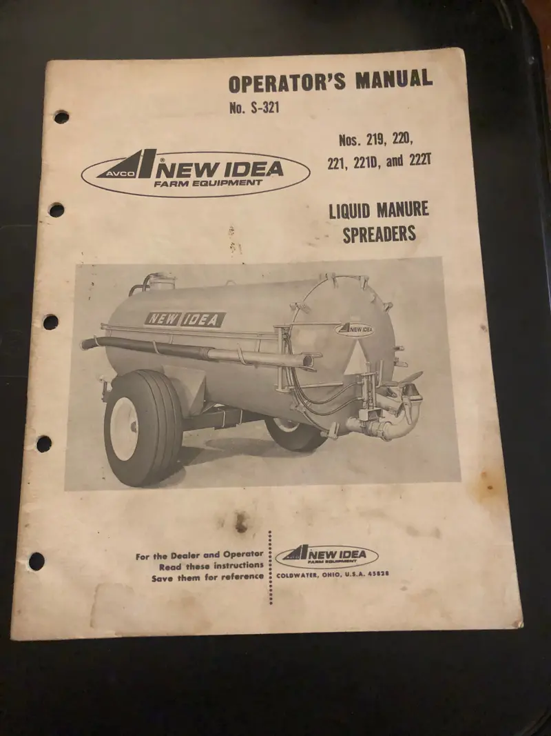 New Idea _ No 219, 220, 221, 2210 & 2221 Liquid Manure Spreaders S-321 _ Operator’S Manual 1