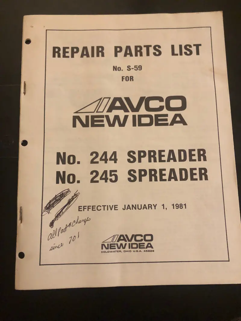 New Idea _ No 244 & 245 Spreader _ Repair Parts List 1