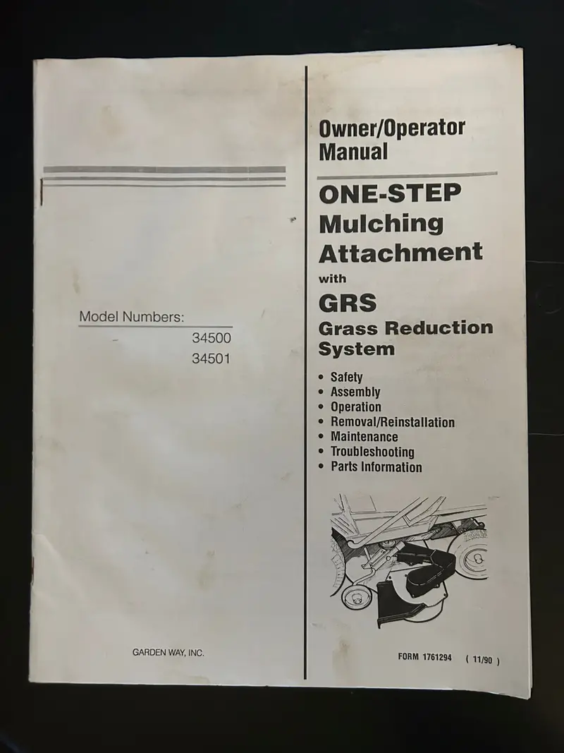 One-Step Mulching Attachment W/Grs Model 34500, 34501 _ Owner/Operator Manual 1