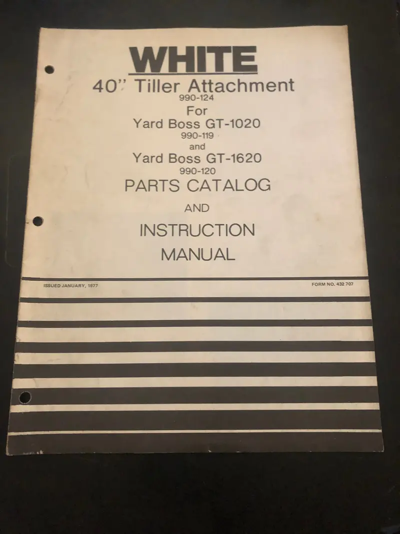 White _ 40” Tiller Attachment For Aft-1020 & Gt-1620 _ Parts Catalog & Instruction Manual 1