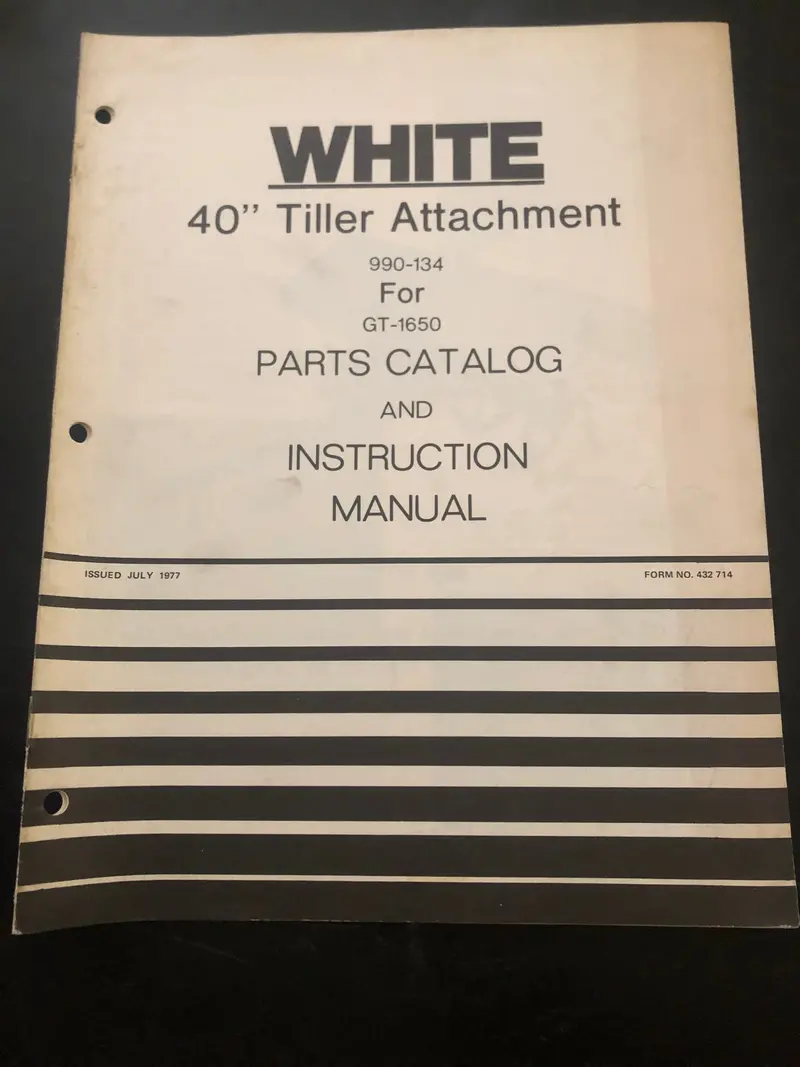 White _ 40” Tiller Attachment For Gt-1650 _ Parts Catalog & Instruction Manual 1