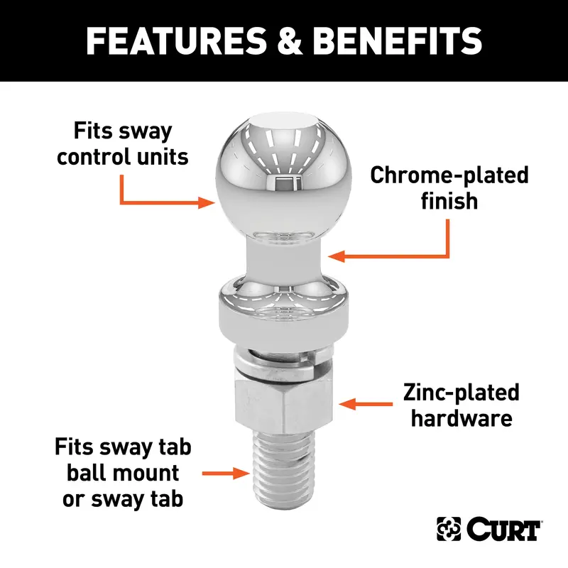 Curt Sway Control Ball – 1-1/4" Diameter Replacement With 5/8" × 1-3/4" Shank 1