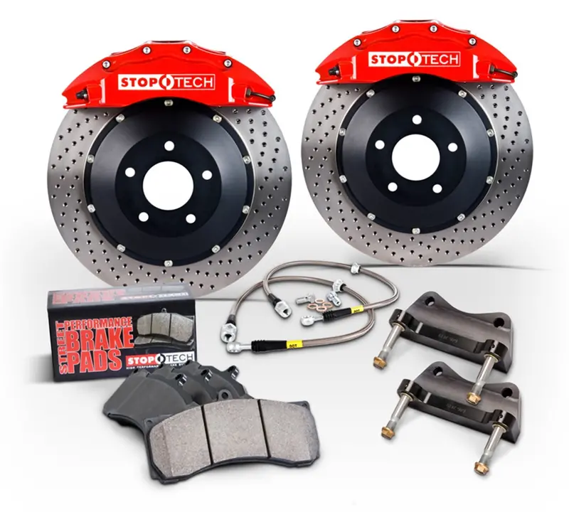Stoptech Big Brake Kit – Front Two-Piece Drilled Rotors With Black Calipers 1