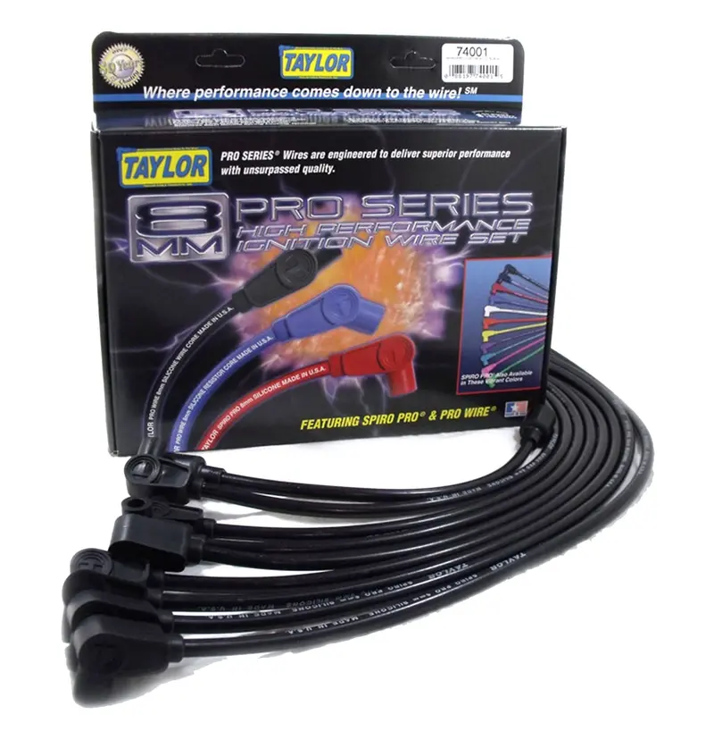 Taylor Cable 8Mm Spiro-Pro Ignition Wire Set — Custom-Fit, 90/180 Degree, Black Jacket 1